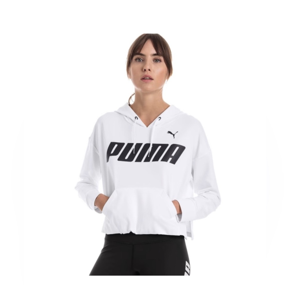 New - PUMA Women's Essentials Hoodie Cropped Logo Fleece Medium Oversized - Picture 3 of 8